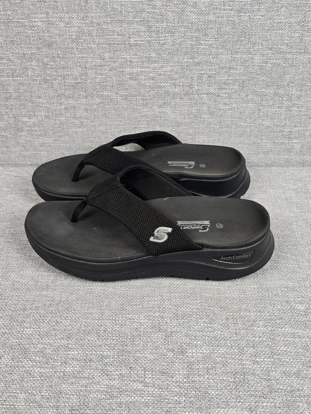 Skechers Sport Arch Comfort Thong Sandals/Flip Flops Black Mens Sz 10